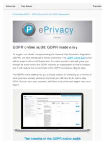 Subscribe  Past Issues ePrivacyNews – GDPR online audit for your GDPR implementation