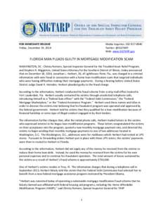 FOR IMMEDIATE RELEASE Friday, December 19, 2014 Media Inquiries: [removed]Twitter: @SIGTARP Web: www.SIGTARP.gov