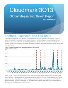 Cloudmark 3Q13 Global Messaging Threat Report July – September 2013 Football, Finances, and Fall SMS The world’s most popular sport, football, is big business for all types of markets. In England, August 17th