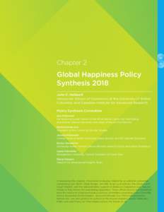 Chapter 2  Global Happiness Policy Synthesis 2018 John F. Helliwell Vancouver School of Economics at the University of British