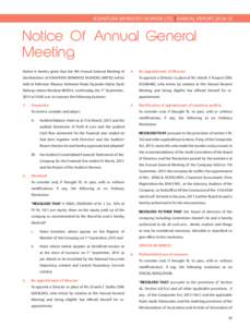 ASHAPURA INTIMATES FASHION LTD. | ANNUAL REPORTNotice Of Annual General Meeting Notice is hereby given that the 9th Annual General Meeting of
