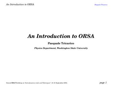 An Introduction to ORSA  Pasquale Tricarico An Introduction to ORSA Pasquale Tricarico