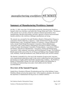 Summary of Manufacturing Workforce Summit