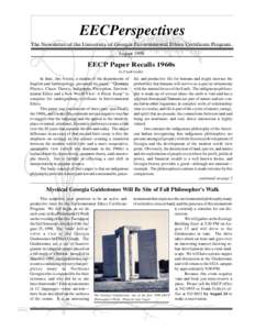 EECPerspectives The Newsletter of the University of Georgia Environmental Ethics Certificate Program August 1998 EECP Paper Recalls 1960s by Frank Golley