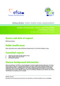 EFSA/ECDC JOINT RAPID RISK ASSESSMENT Cluster of haemolytic uremic syndrome (HUS) in Bordeaux, France
