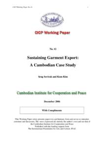 Sustaining Development through Garment Export: The Case of Cambodia