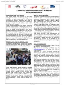 Community Newsletter #12_Final.pdf  DOH[removed]Community Information Newsletter Number 12 Hazelwood Mine Fire
