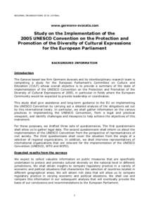 REGIONAL ORGANIZATIONS[removed]FINAL  www.germann-avocats.com Study on the Implementation of the 2005 UNESCO Convention on the Protection and