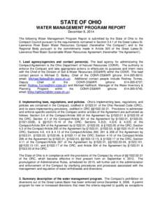 STATE OF OHIO WATER MANAGEMENT PROGRAM REPORT December 8, 2014 The following Water Management Program Report is submitted by the State of Ohio to the Compact Council pursuant to the requirements contained in Section 3.4.