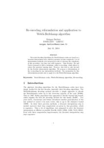 Re-encoding reformulation and application to Welch-Berlekamp algorithm Morgan Barbier ENSICAEN – GREYC  July 11, 2014