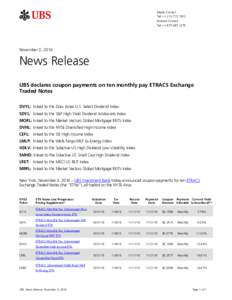 Coupon Payments on ten Monthly Exchange Traded Notes | UBS ETRACS
