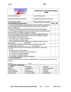 ZK -  Page 1 MICROLIGHT TYPE ACCEPTANCE FORM
