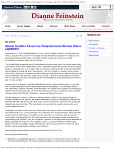 Senate Coalition Introduces Comprehensive Nuclear Waste Legislation - Press Releases - News Room - United States Senator Dianne Feinstein