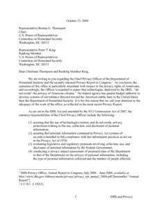 Privacy Coalition Letter to House DHS Committee on DHS CPO