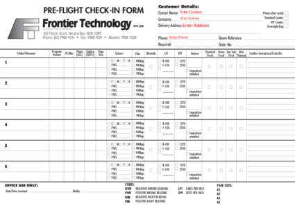 PRE-FLIGHT CHECK-IN FORM  Frontier Technology Incorporated in NSW ACNPTY LTD