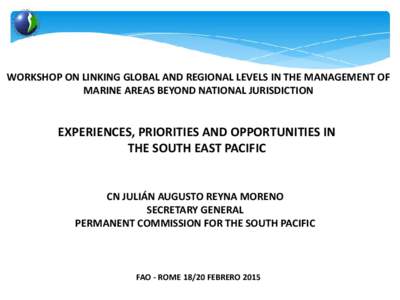 WORKSHOP ON LINKING GLOBAL AND REGIONAL LEVELS IN THE MANAGEMENT OF MARINE AREAS BEYOND NATIONAL JURISDICTION EXPERIENCES, PRIORITIES AND OPPORTUNITIES IN THE SOUTH EAST PACIFIC CN JULIÁN AUGUSTO REYNA MORENO