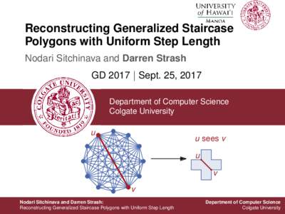 Reconstructing Generalized Staircase Polygons with Uniform Step Length Nodari Sitchinava and Darren Strash GD 2017 | Sept. 25, 2017 Department of Computer Science Colgate University