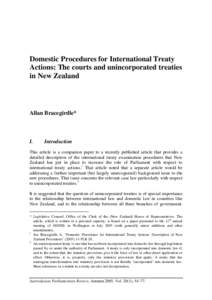 Domestic Procedures for International Treaty Actions: The courts and unincorporated treaties in New Zealand Allan Bracegirdle*