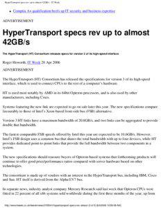 HyperTransport specs rev up to almost 42GB/s - IT Week