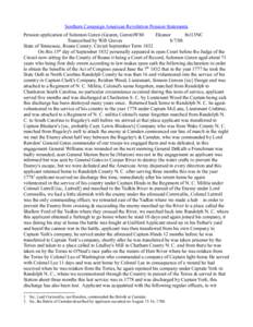 Southern Campaign American Revolution Pension Statements Pension application of Solomon Geren (Gearen, Geron)W80 Eleanor fn113NC Transcribed by Will Graves[removed]