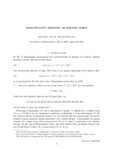 RAMANUJAN’S TERNARY QUADRATIC FORM  Ken Ono and K. Soundararajan Inventiones Mathematicae, 130, 3, 1997, pagesIntroduction