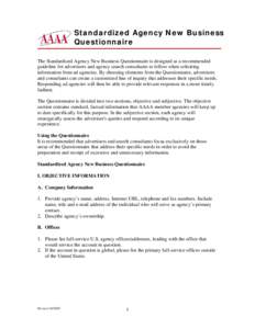 Standardized Agency New Business Questionnaire