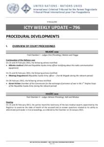 ICTY WEEKLY UPDATE – 796