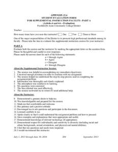 APPENDIX J2.4 STUDENT EVALUATION FORM FOR SUPPLEMENTAL INSTRUCTION FACULTY– PART A (Articles 6 and 6A – Evaluation) Foothill-De Anza Community College District Teacher: