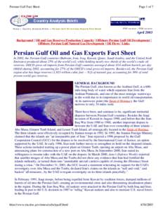 Persian Gulf Fact Sheet  Page 1 of 7 Home > Country Analysis Briefs > Persian Gulf Oil and Gas Exports Fact Sheet