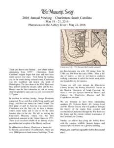 2016 Annual Meeting – Charleston, South Carolina May 18 – 21, 2016 Plantations on the Ashley River - May 22, 2016 Charleston, S.C., 1733 Herman Moll [public domain]