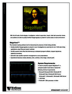 DATASHEET  StegoHunt™ Discover the Hidden  With this full suite of technologies, investigators, incident responders, breach, data leak prevention teams
