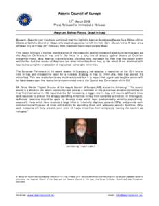 Microsoft Word - Assyrian Bishop Found Dead in Iraq - 13 March 2008.doc