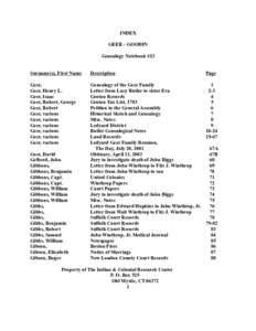INDEX GEER - GOODIN Genealogy Notebook #23 Surname(s), First Name  Description