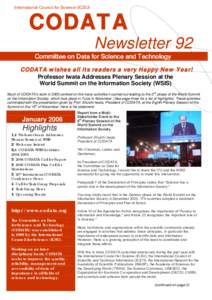 1  International Council for Science (ICSU) CODATA Newsletter 92