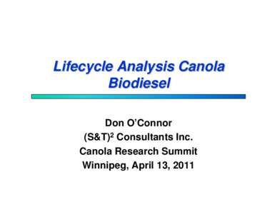 Lifecycle Analysis Canola Biodiesel