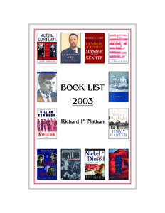 BOOK LIST 2003 Richard P. Nathan INTRODUCTION This year’s “Book List” is organized similarly to last year’s