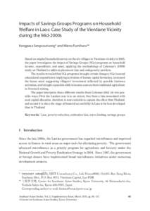 Impacts of Savings Groups Programs on Household Welfare in Laos: Case Study of the Vientiane Vicinity during the Mid-2000s Kongpasa Sengsourivong* and Mieno Fumiharu**  Based on original household survey on the six villa