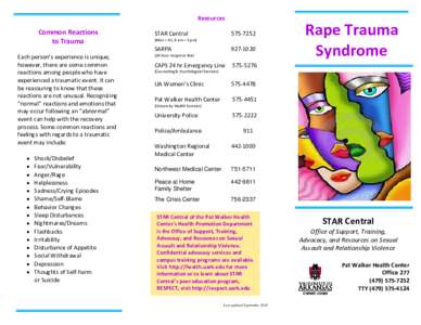 Common Reactions  to Trauma  Resources    STAR Central                   575‐7252 