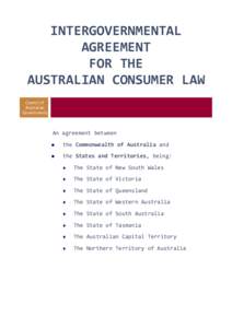 Intergovernmental Agreement for the Australian Consumer Law