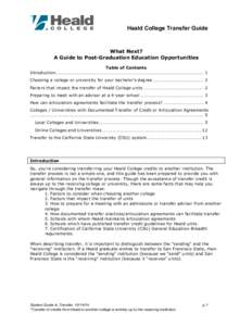Heald  College  Transfer  Guide  What Next? A Guide to Post-Graduation Education Opportunities Table of Contents Introduction............................................................................................