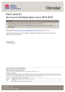 PSCC[removed]Increase in Parking Space Levy[removed]Key Points •  The parking space levy has increased effective from 1 July 2012