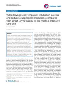 Mort Critical Care 2013, 17:1019 http://ccforum.com/contentCOMMENTARY  Video laryngoscopy improves intubation success
