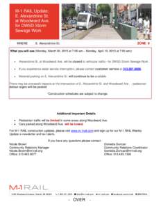 M-1 RAIL Update: E. Alexandrine St. at Woodward Ave. for DWSD Storm Sewage Work WHERE