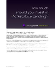 How much should you invest in Marketplace Lending? Research  Introduction and Key Findings