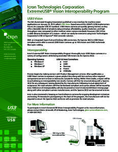 Icron Technologies Corporation ExtremeUSB® Vision Interoperability Program USB3 Vision The AIA (Automated Imaging Association) published a new interface for machine vision applications on January 23, 2013 called USB3 Vi