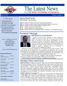 from The West I-10 Chamber of Commerce May 15, 2013 In This Issue  Upcoming Events  President’s Message