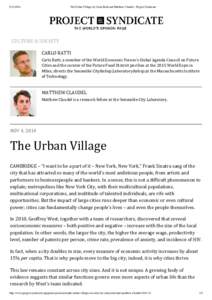 The Urban Village by Carlo Ratti and Matthew Claudel - Project Syndicate CULTURE & SOCIETY CARLO RATTI