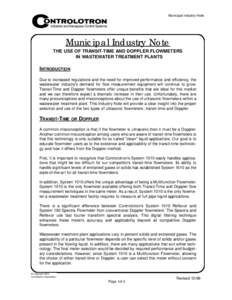 Municipal Industry Note Industrial and Aerospace Control Systems Municipal Industry Note THE USE OF TRANSIT-TIME AND DOPPLER FLOWMETERS IN WASTEWATER TREATMENT PLANTS