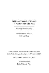 INTERNATIONAL JOURNAL of PESANTREN STUDIES Volume 7, Number 2, 2015 viii + 284 halaman, 16 x 24 cm  ISSN