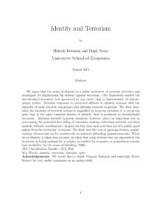 Identity and Terrorism by Mukesh Eswaran and Hugh Neary  Vancouver School of Economics